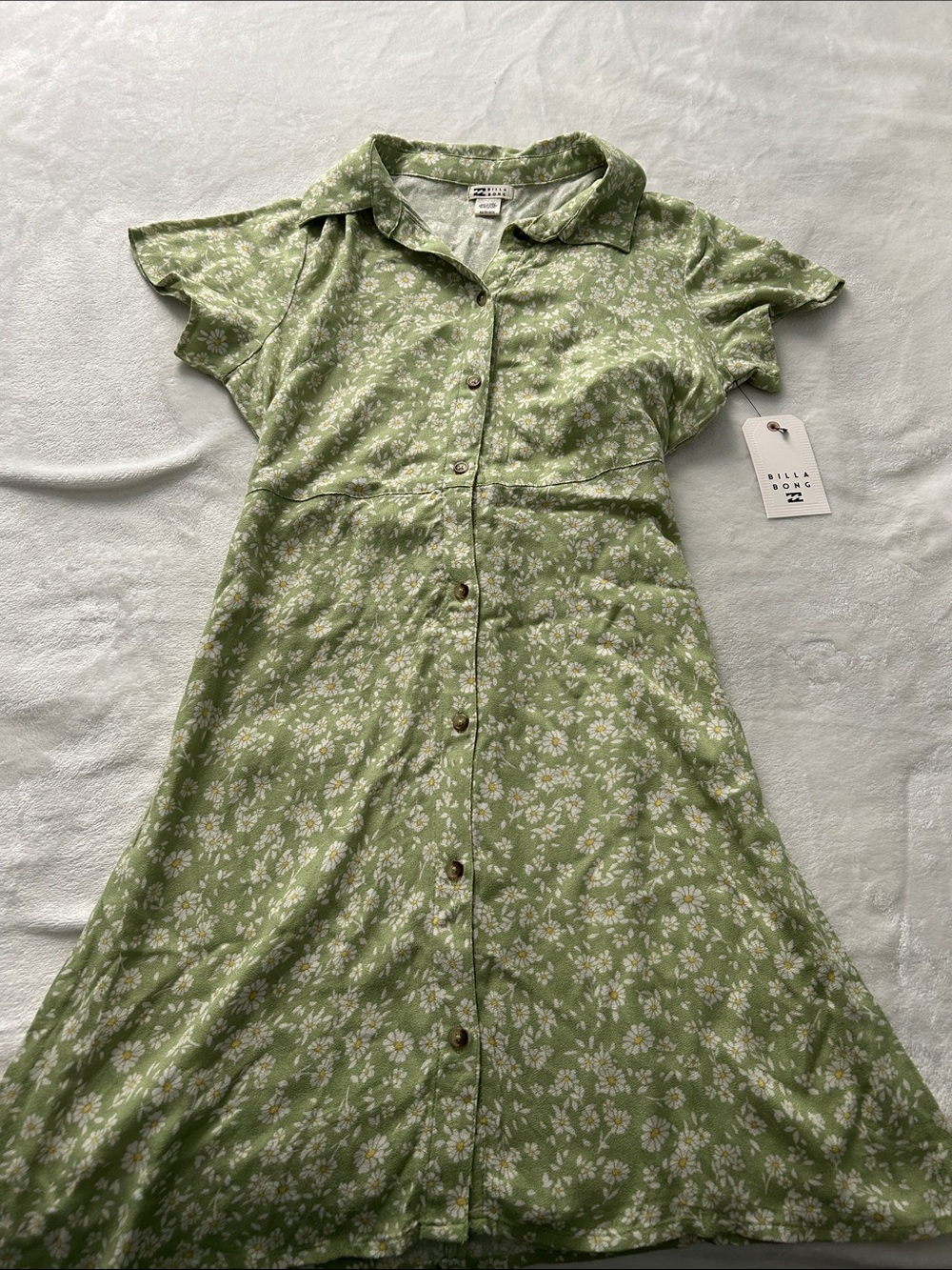 Billabong Sage Green Floral Button-Front Midi Dress